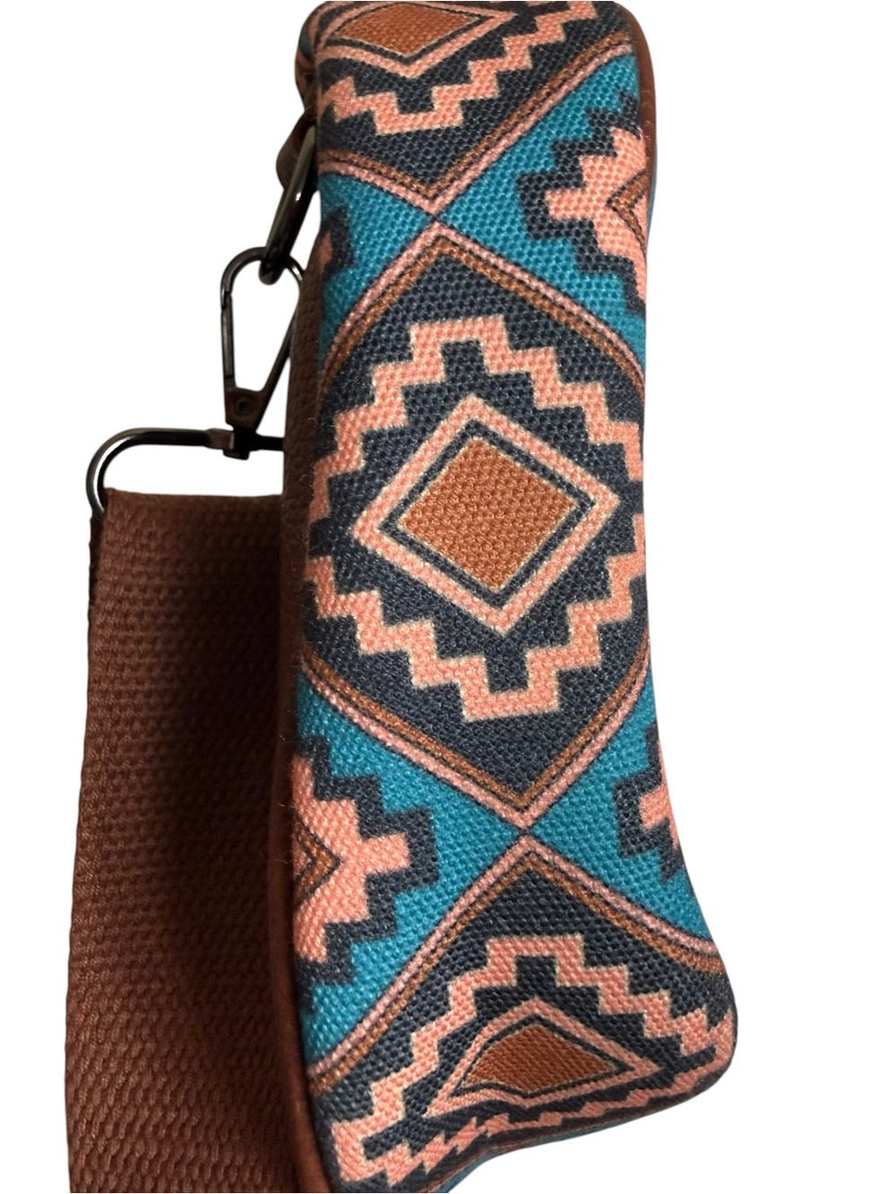 Wan & Kelo Teal Aztec Patterned Belt Bag with Brown Strap - Picture 10 of 10